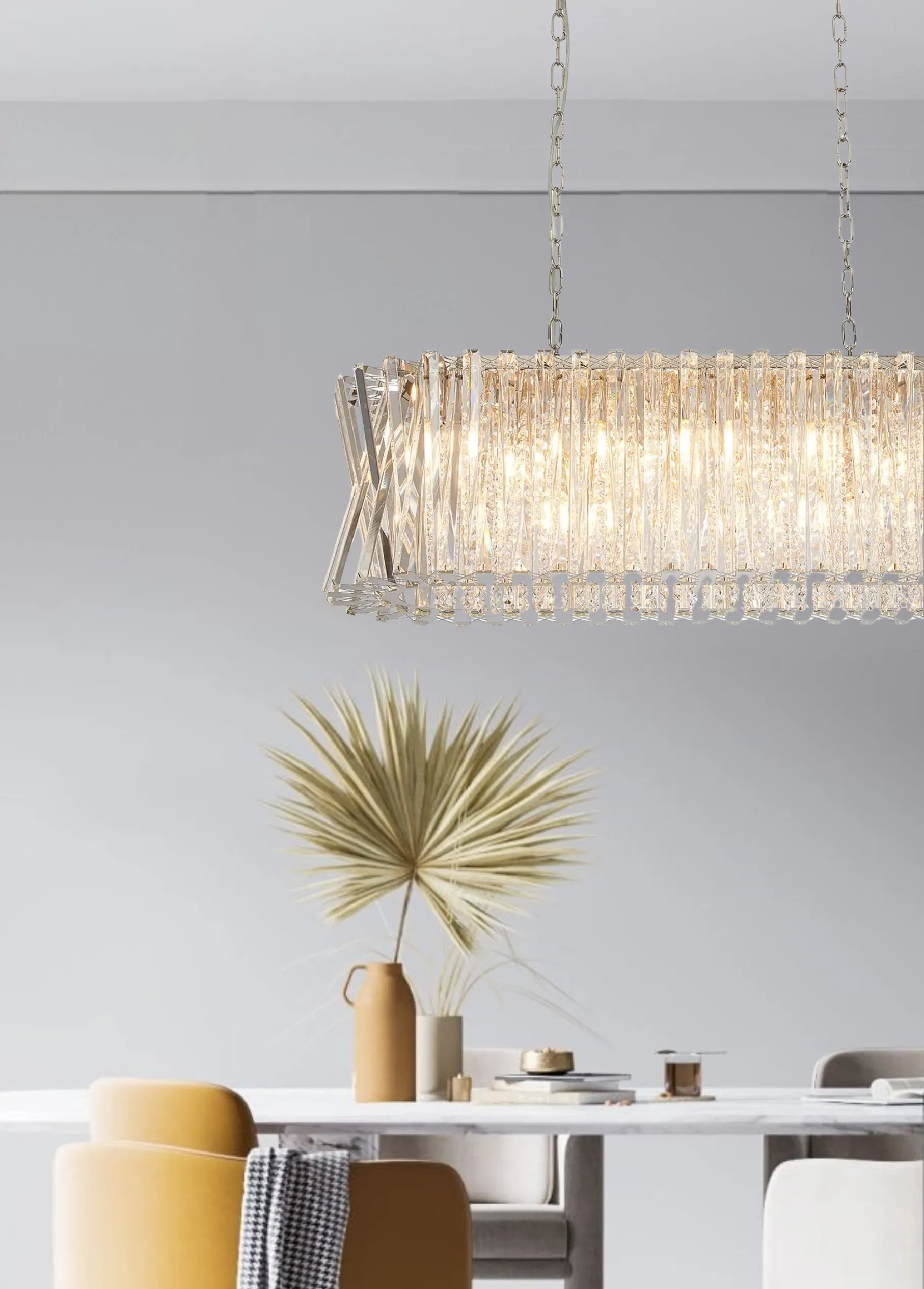 Faline Polished Nickel Crystal Ceiling Lights Diyas Statement Crystal Fittings